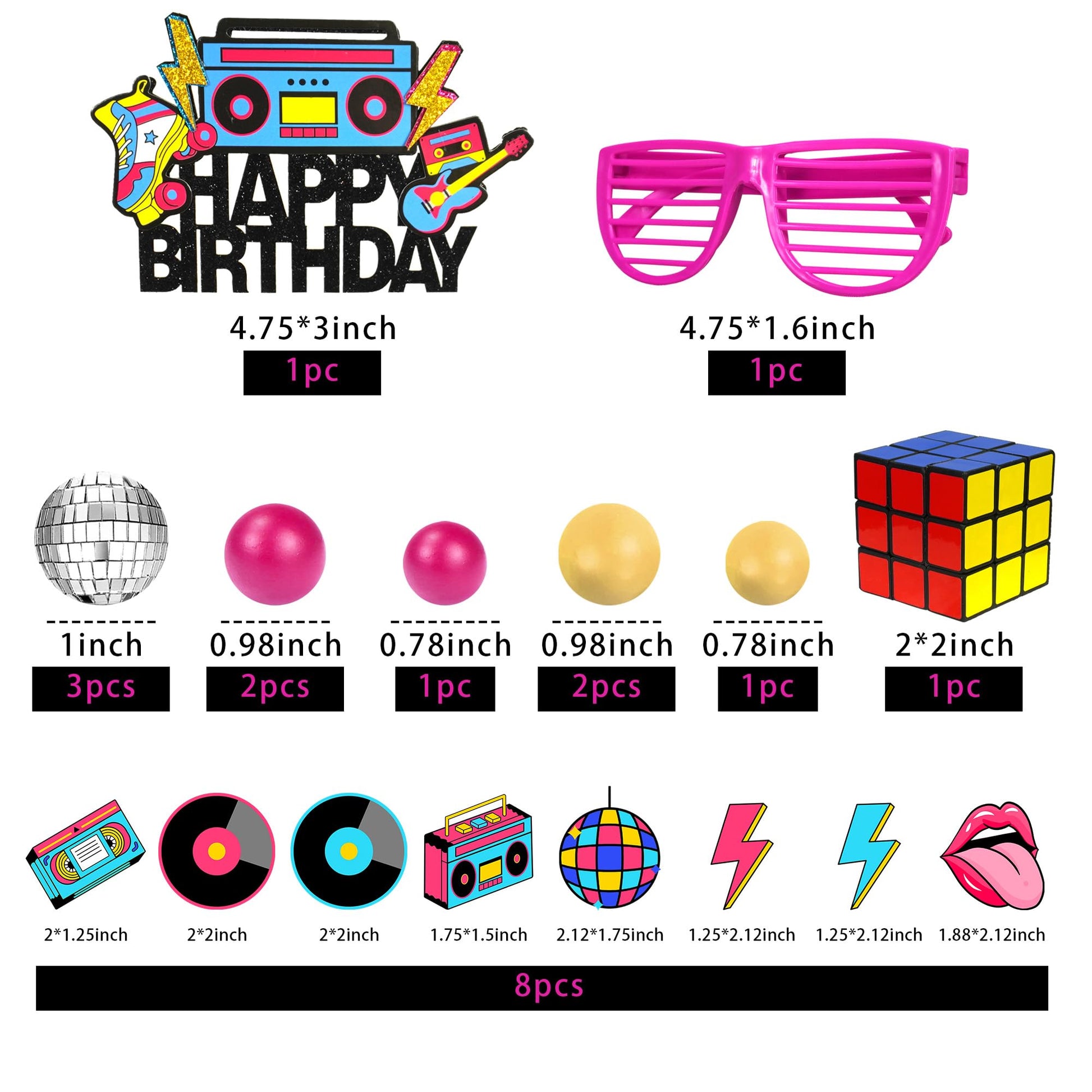 20 PCS 80s 90s Cake Toppers Retro Hip Hop Cake Decorations for Born in the 80's 90’s Decade Throwback Decorations Supplies (style 1)