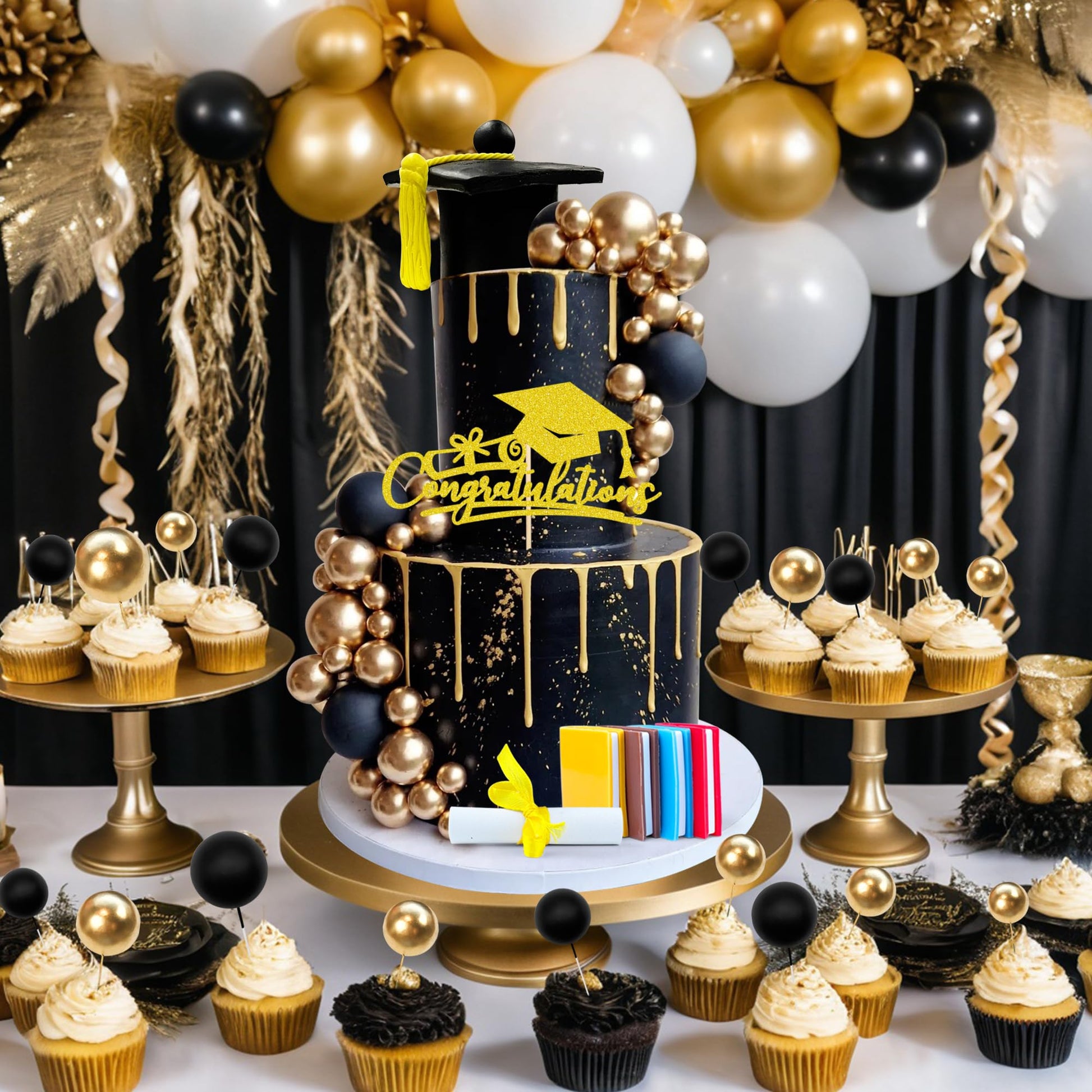 Graduation Cake Toppers - Graduations Cap Diploma Balls Congrats Grad Cake Decorations for 2026 High School College Senior Graduation Supplies