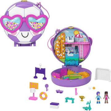 Polly Pocket Compact Playset, Soccer Squad with 2 Micro Dolls & Accessories, Travel Toys with Surprise Reveals