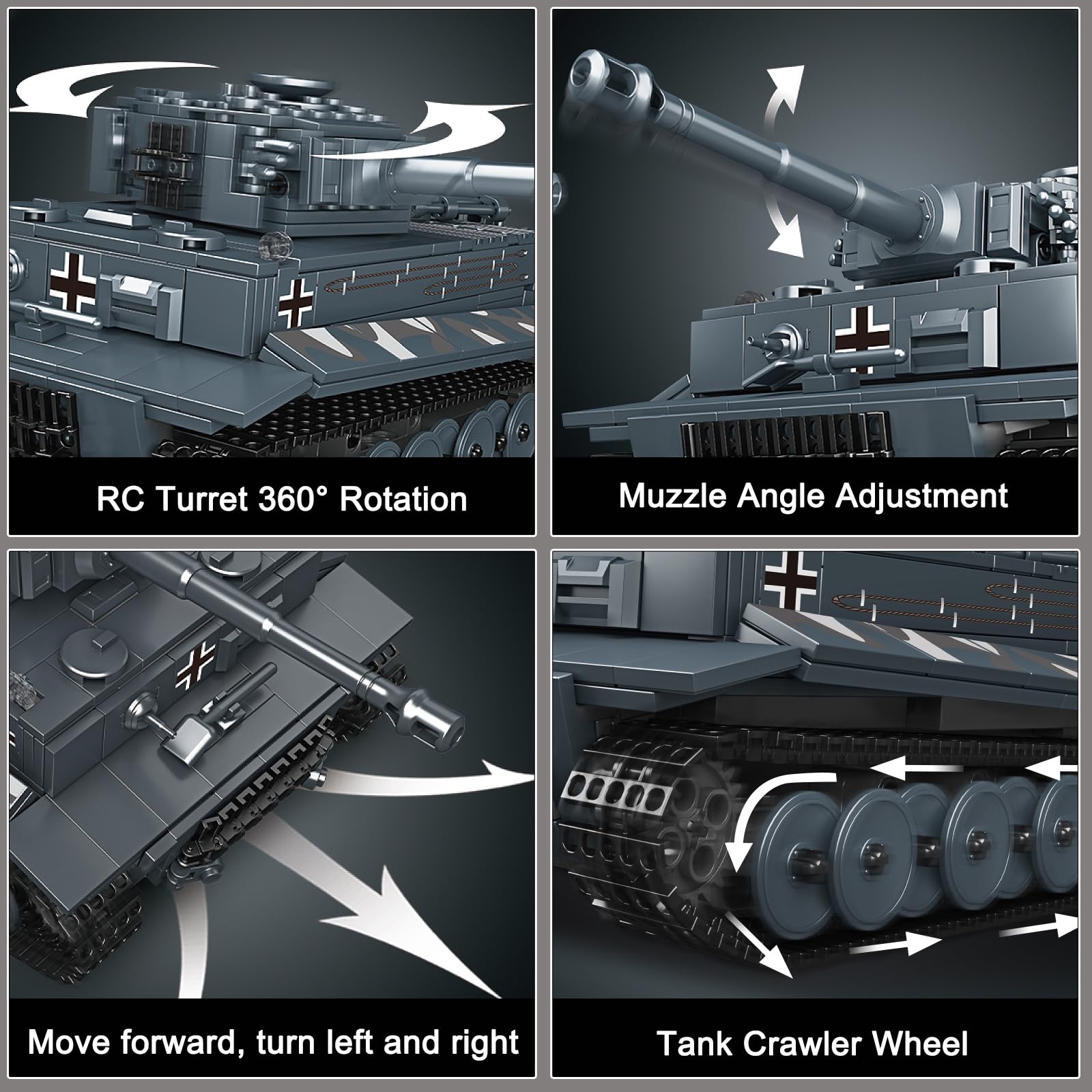 Mould King MOC Tiger Tank Building Blocks Toy, Remote APP Control Military Vehicle Model Construction Block Kits, Adult Collectible Model Tanks Sets