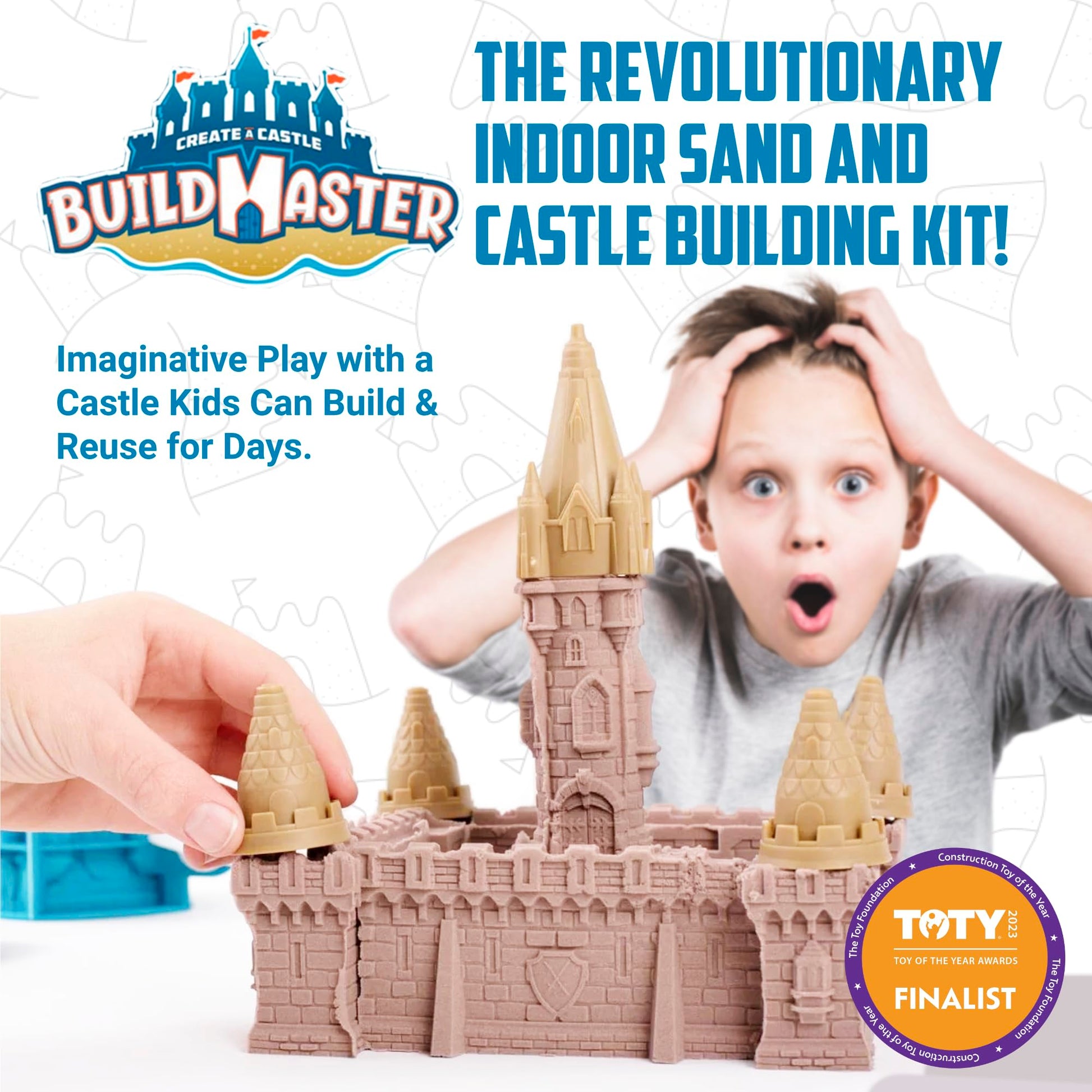 Mega Sand Castle Kit - Indoor Sand Kit for Kids with 20 Building Pieces, 1.5 lbs of Reusable, Moldable Magic Sand & No-Mess Play Mat - Art Sensory