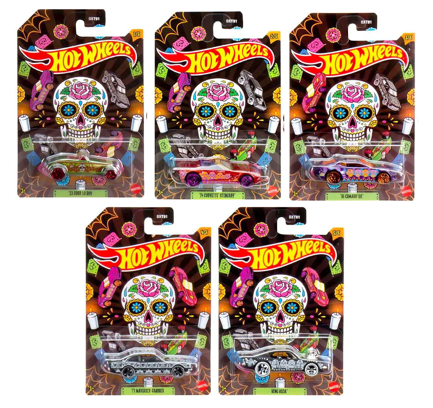 Hot Wheels 2023 Día de Los Muertos Halloween Complete 5?Car Set - Die?Cast Metal, 1:64 Scale, Ages 3+