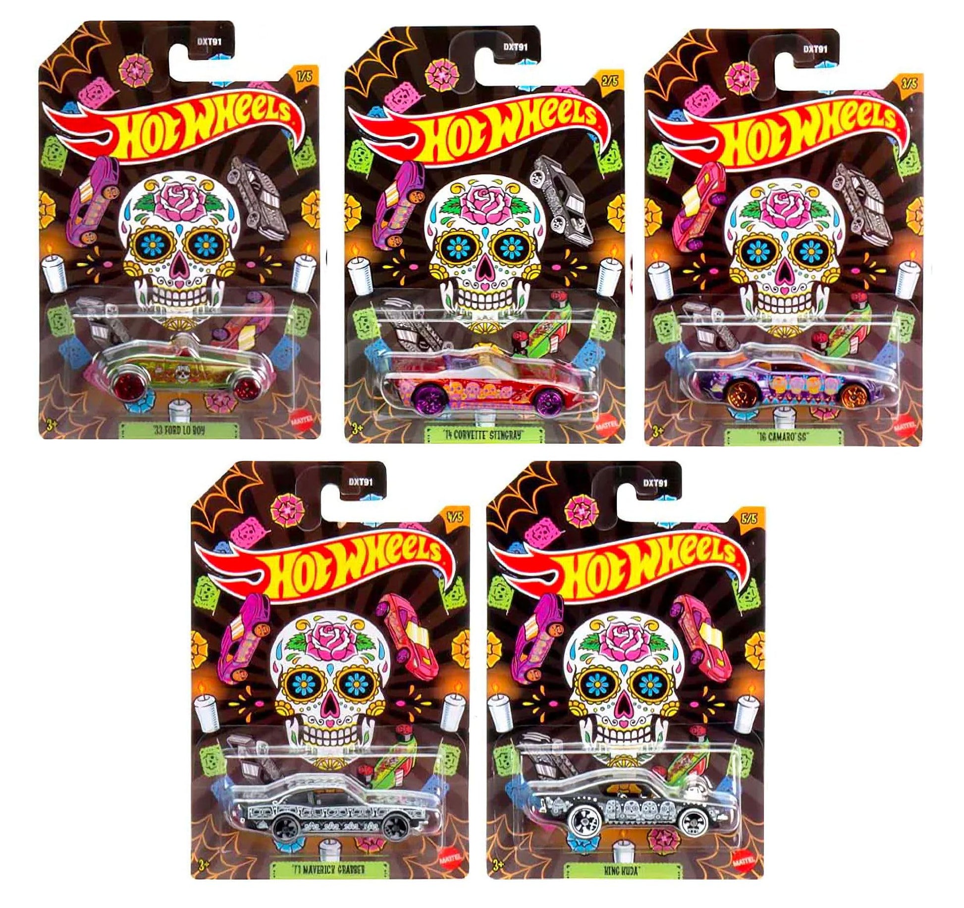 Hot Wheels 2023 Día de Los Muertos Halloween Complete 5?Car Set - Die?Cast Metal, 1:64 Scale, Ages 3+