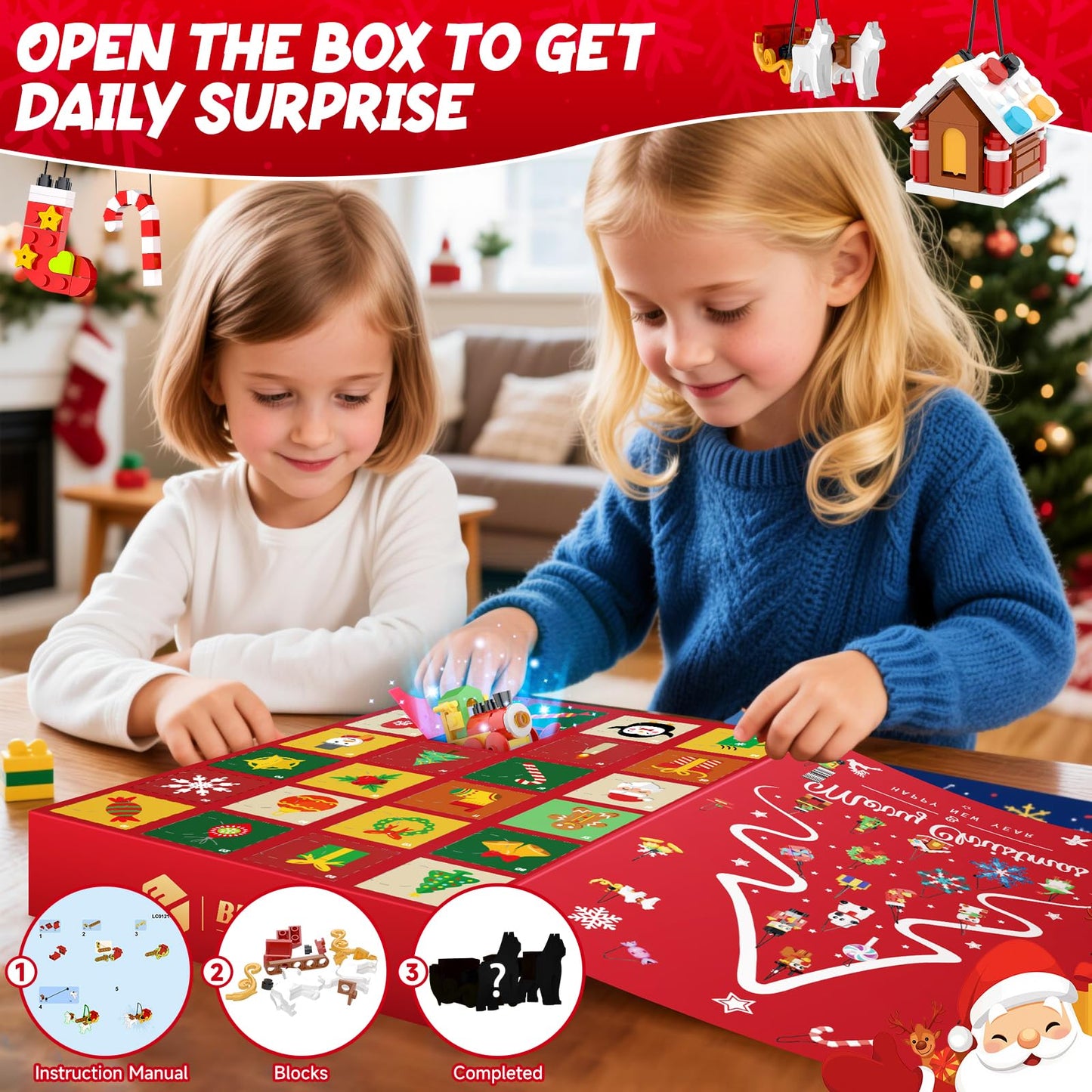 Christmas Advent Calendar 2026 Building Sets, 24 Packs Christmas Ornaments Building Kit, Christmas Tree/Santa/Reindeer