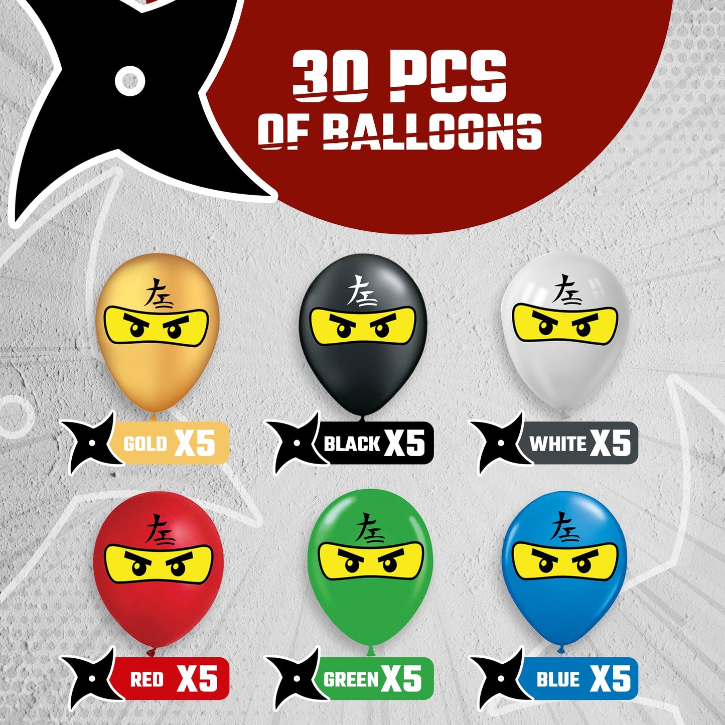 Ninja Superhero 12" Birthday Balloons 30 Pcs Party Decorations Set for Kids