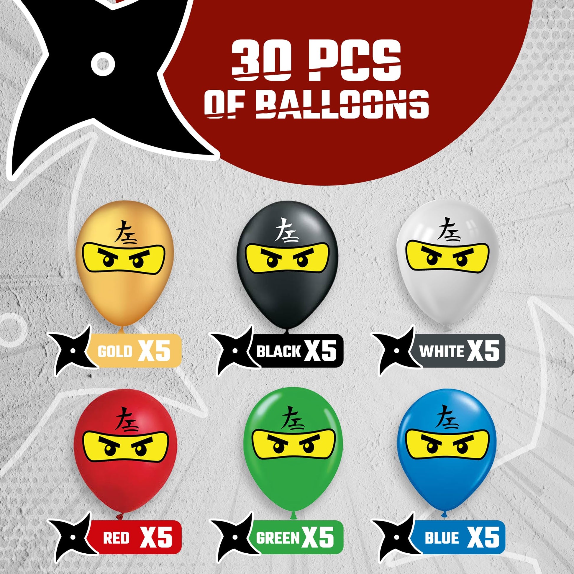 Ninja Superhero 12" Birthday Balloons 30 Pcs Party Decorations Set for Kids