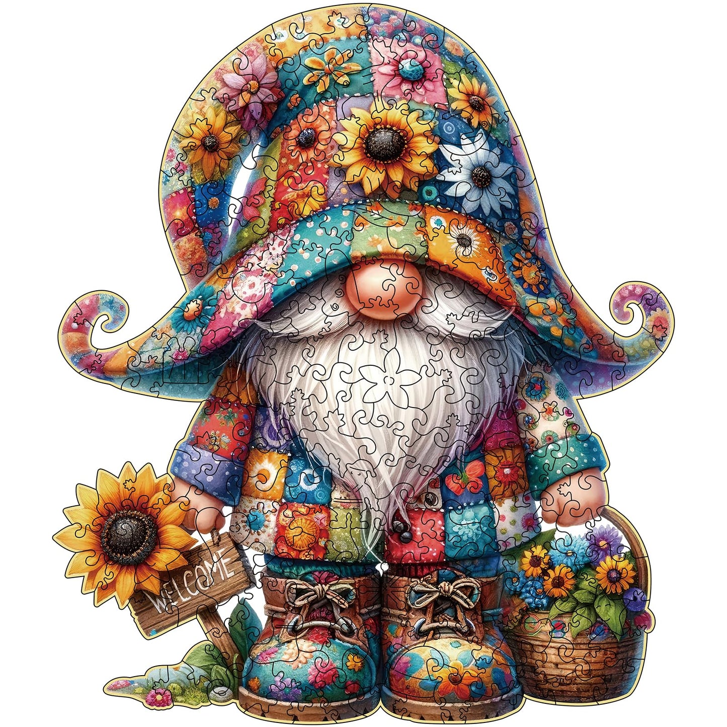 Hlison Wooden Jigsaw Puzzles, Gnome Wooden Puzzles for Adults with Unique Shape, Medium 10.3"x11.8" Wooden Puzzles with Exquisite Wooden Box Packaging