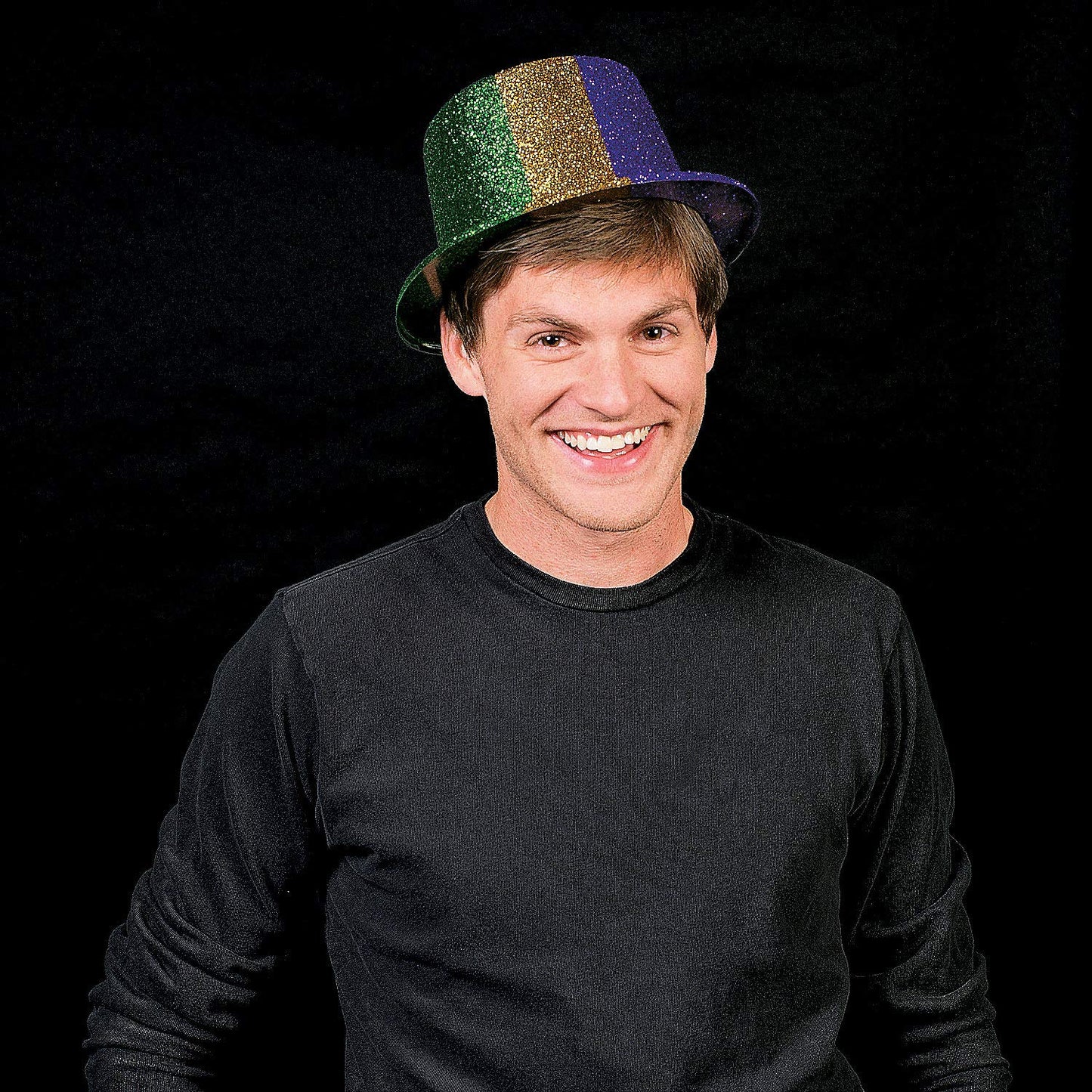 Fun Express Mardi Gras Glitter Top Hat - Set of 12 Party Hats