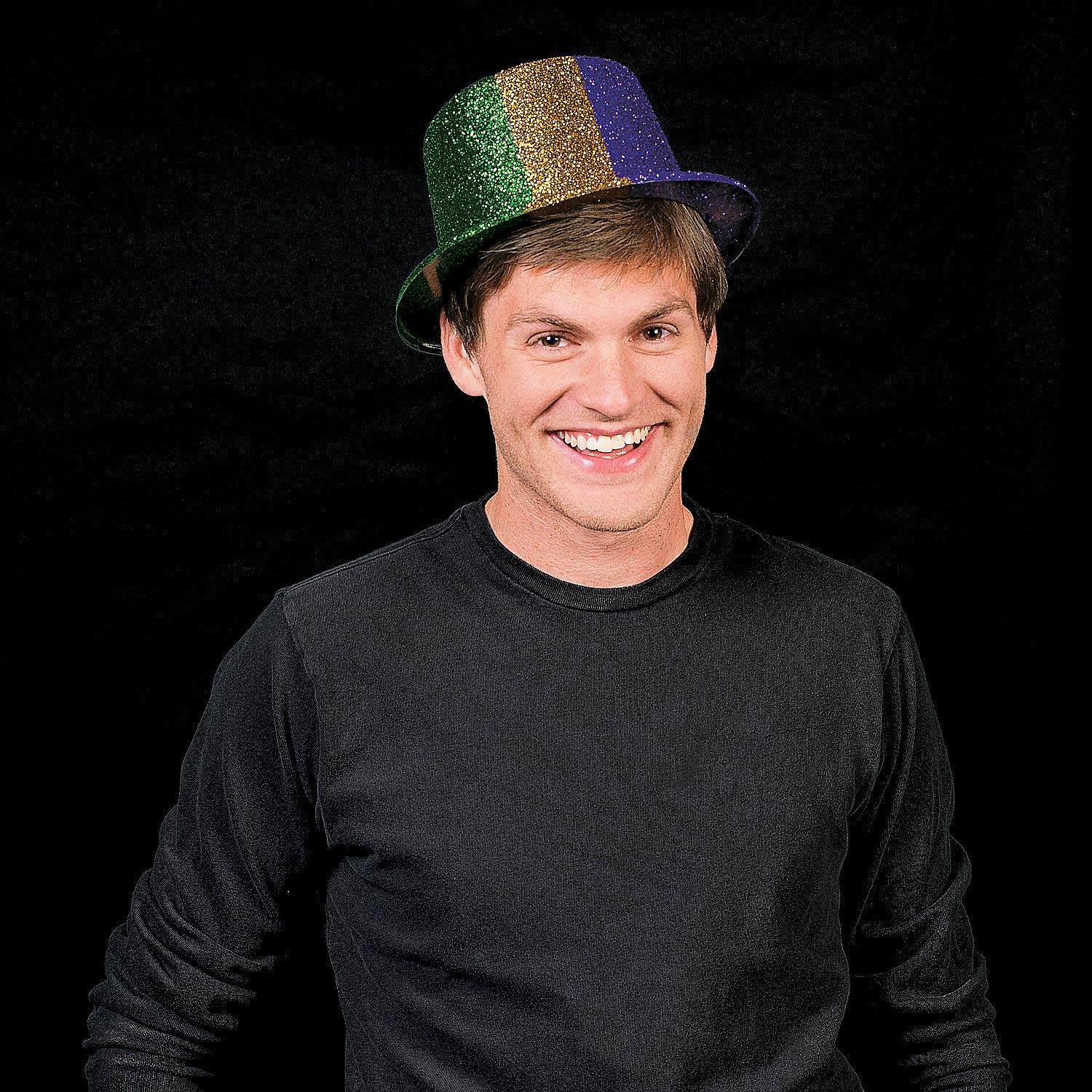 Fun Express Mardi Gras Glitter Top Hat - Set of 12 Party Hats