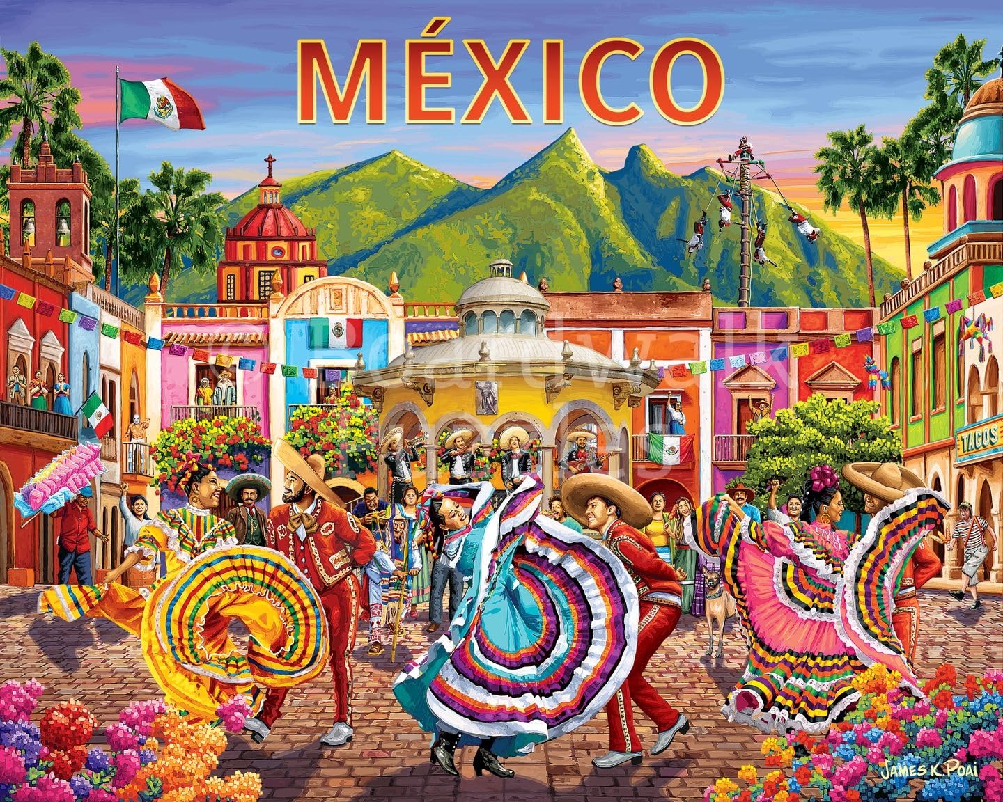 Boardwalk Mexico 1000 Piece Jigsaw Puzzle Colorful Fiesta Travel Puzzles with Premium Box, Gift for Adults and Family 19"x26"