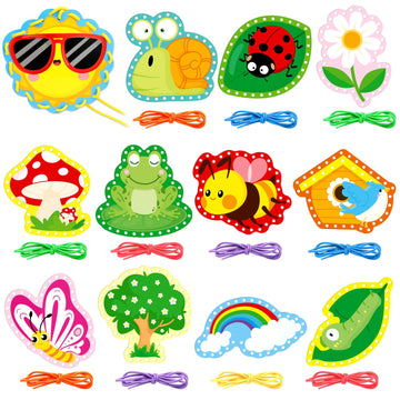 Springtime Lacing Cards for Kids 12 Packs Sewing Kits Rainbow Flower Butterfly Cardboard Sewing Cards Lacing Games for Developing Imagination School