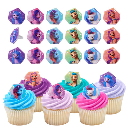 DecoPac My Little Pony Rings, 24 Cupcake Toppers Featuring 6 Designs, Food Safe Cake Decorations For Birthday, Party, Celebration - 24 Pack