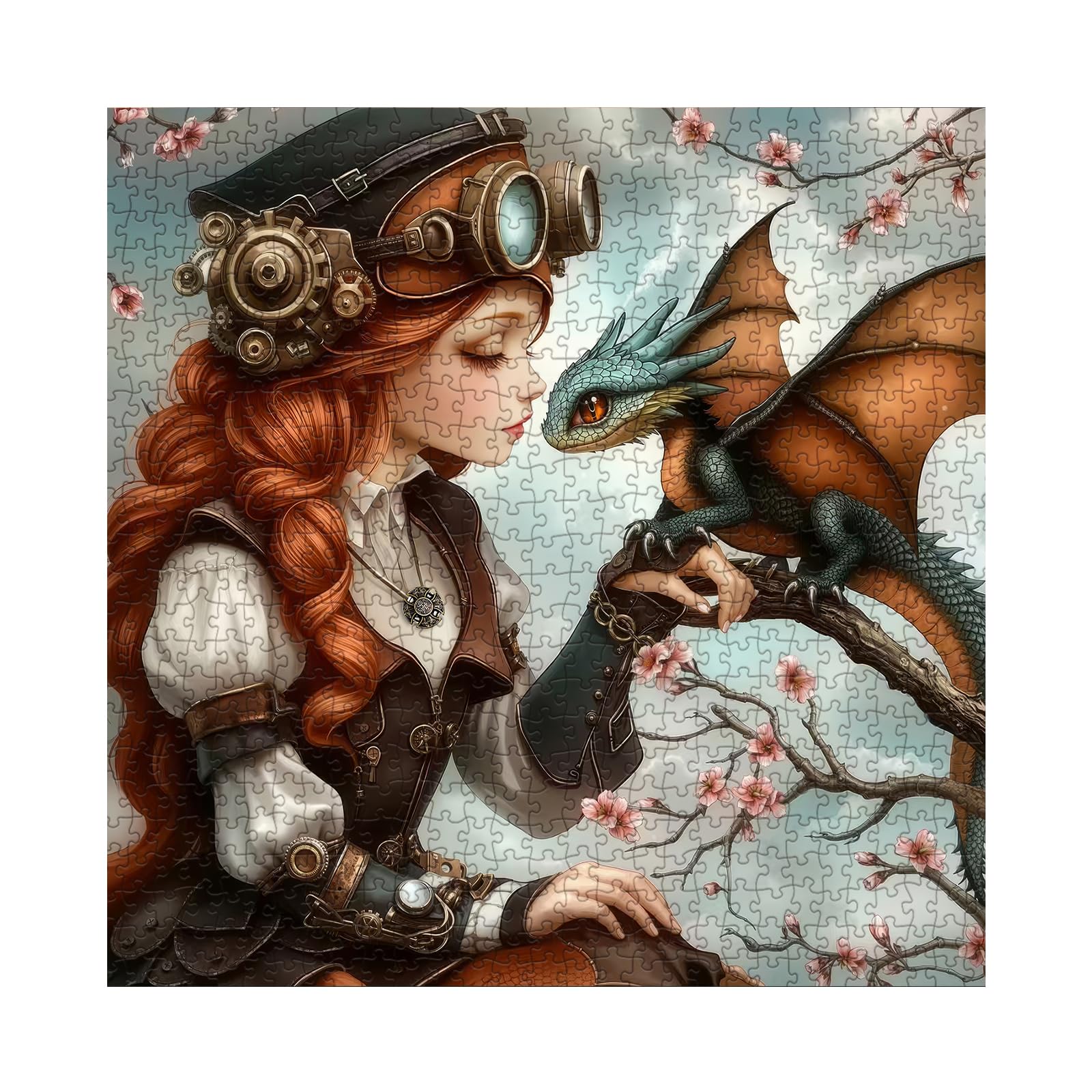 Magic Woman Dragon Puzzles for Adults 1000 Pieces, Fantasy Vintage Flower Jigsaw Puzzle, Impossible Difficult Art Puzzles