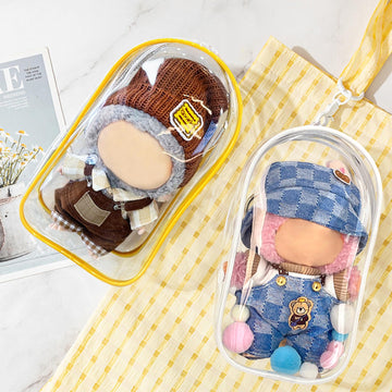 2-Pack Clear Figure Display Bag for 17cm Dolls - Doll Pouch with Keychain, Portable & Dustproof Carrying Case for Funs Collectibles