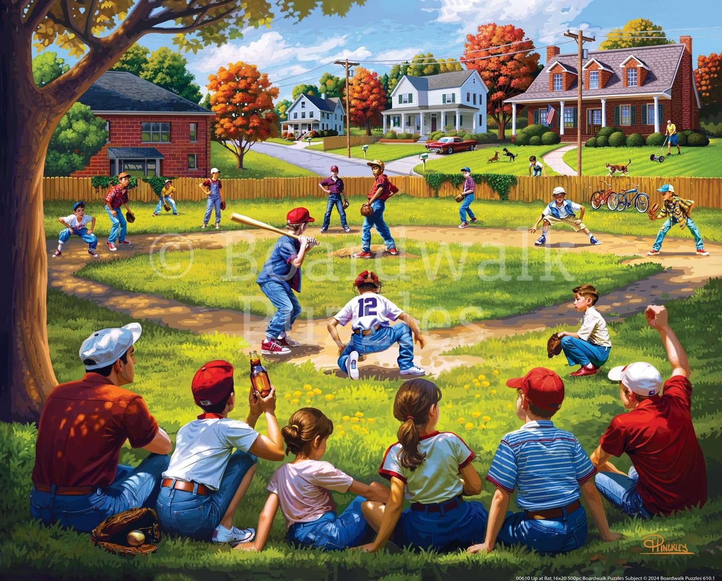 Boardwalk Up at Bat 500 Piece Jigsaw Puzzle Backyard Sports Family Puzzles with Premium Box, Gift for Adults and Family 16"x20"