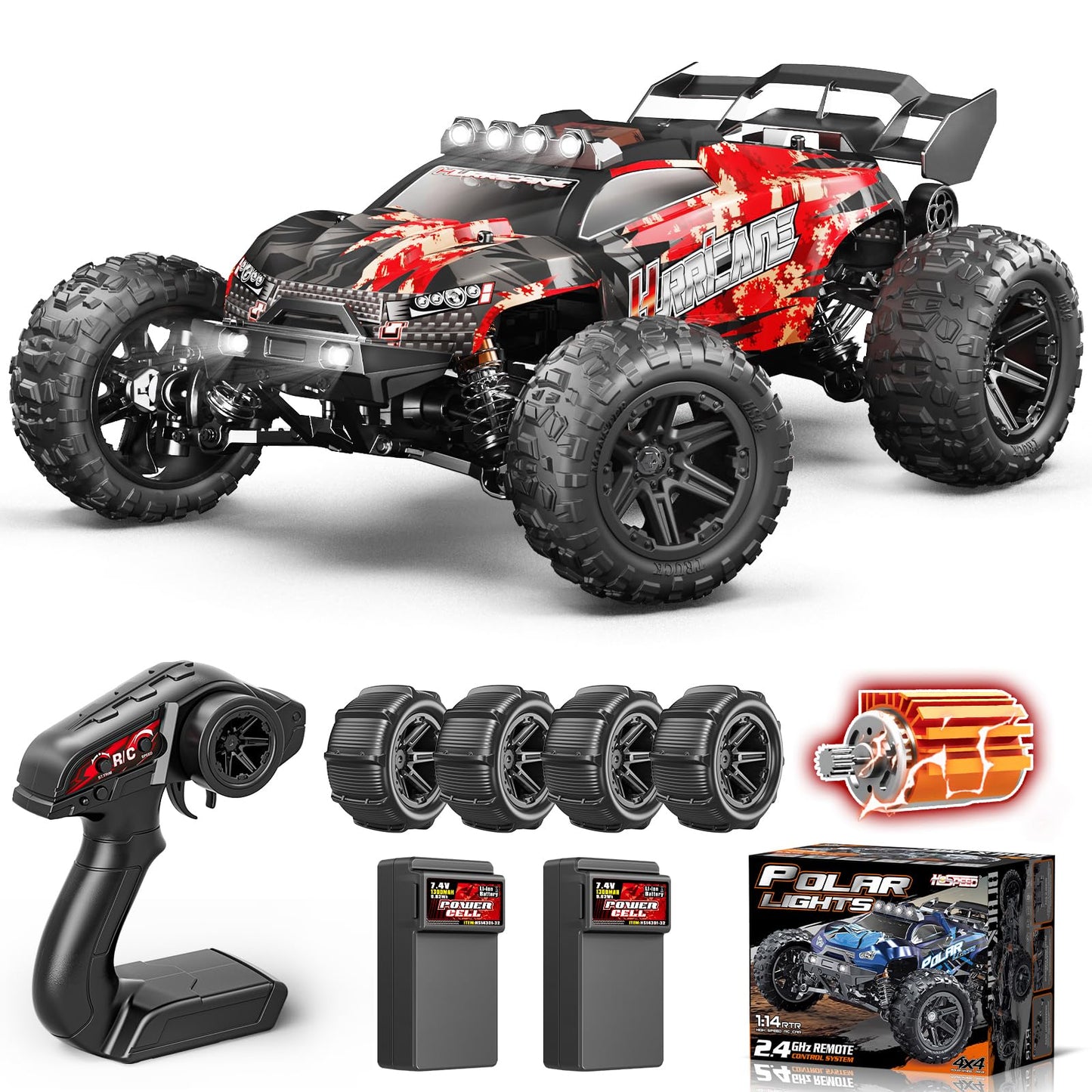 YESHIN 1:14 Scale All Terrain RC Cars - 40km/h High Speed Remote Control Car, 4X4 Waterproof Off-Road Truck with 2 Rechargeable Batteries, Realistic