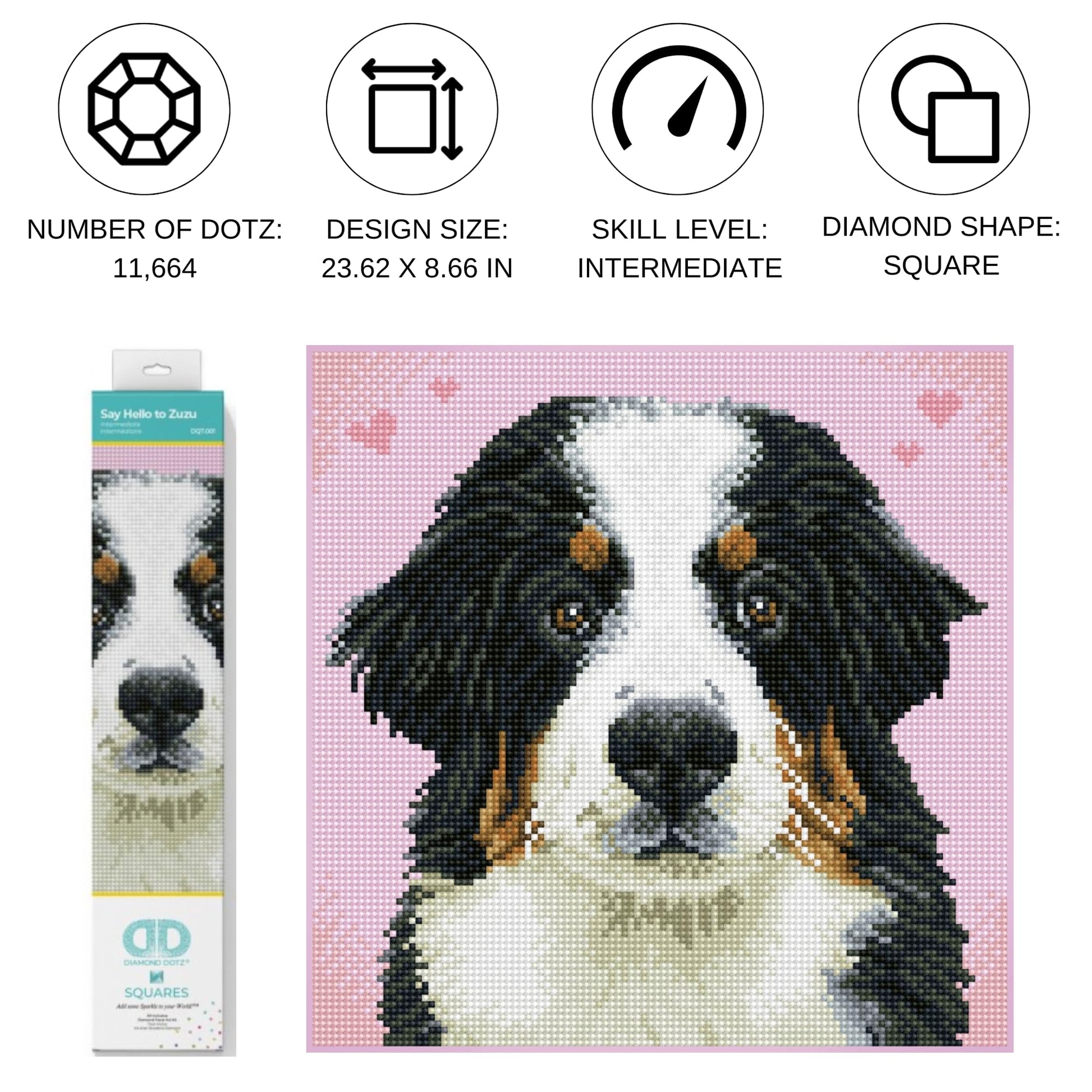 DIAMOND DOTZ Say Hello to Zuzu Dog Diamond Painting Kits for Adults - Diamond Art Kits a Relaxing Creative Craft Kit with Dotz Gems 11.4"x11.4"