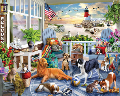 White Mountain 500 Piece Jigsaw Puzzle Spring Beach Dog Gift, Happy Pets