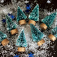 Miniature Christmas Trees, Frosted Evergreen Trees with Gold Wooden Bases, Christmas Trees with Snow, for Christmas Village, Diorama, Dollhouse or