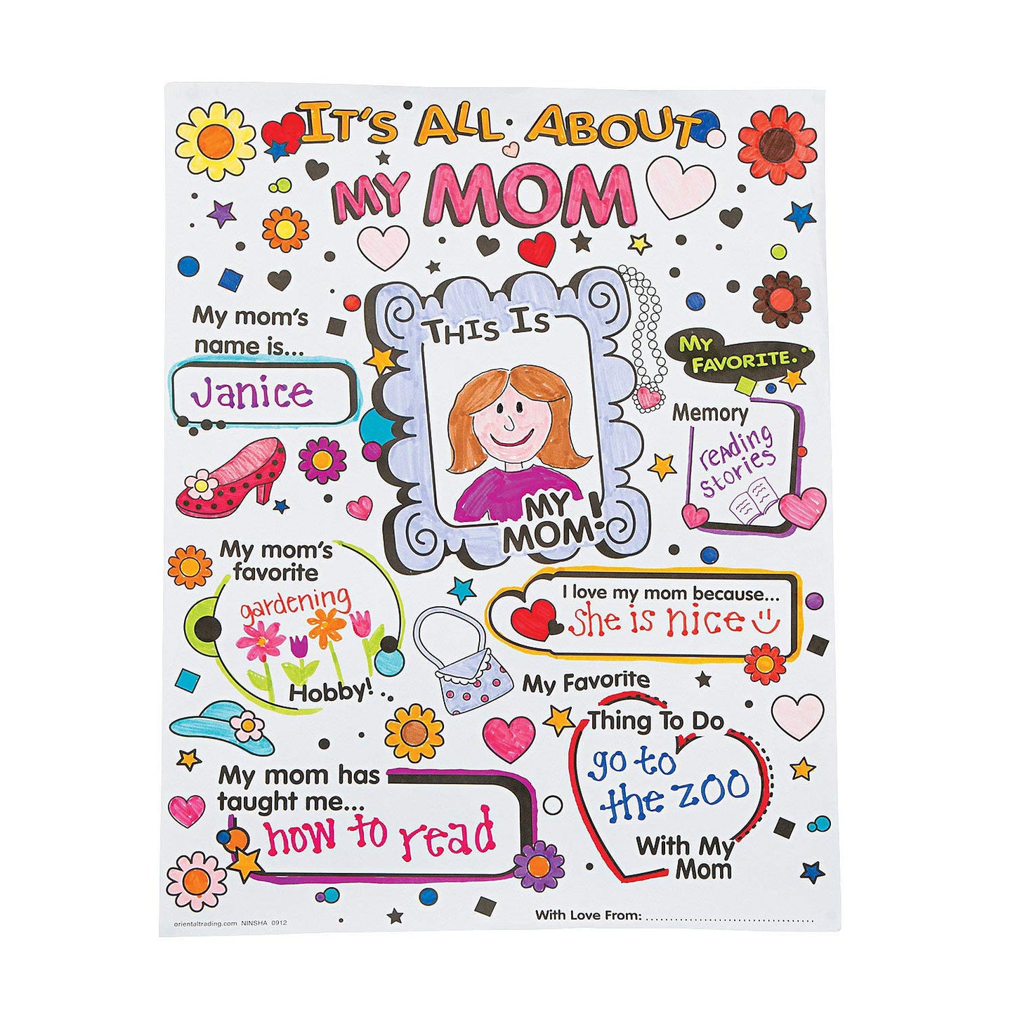 Fun Express Color Your Own All About Mom Poster, 30 Piece Class Pack, Crafts for Mother's Day