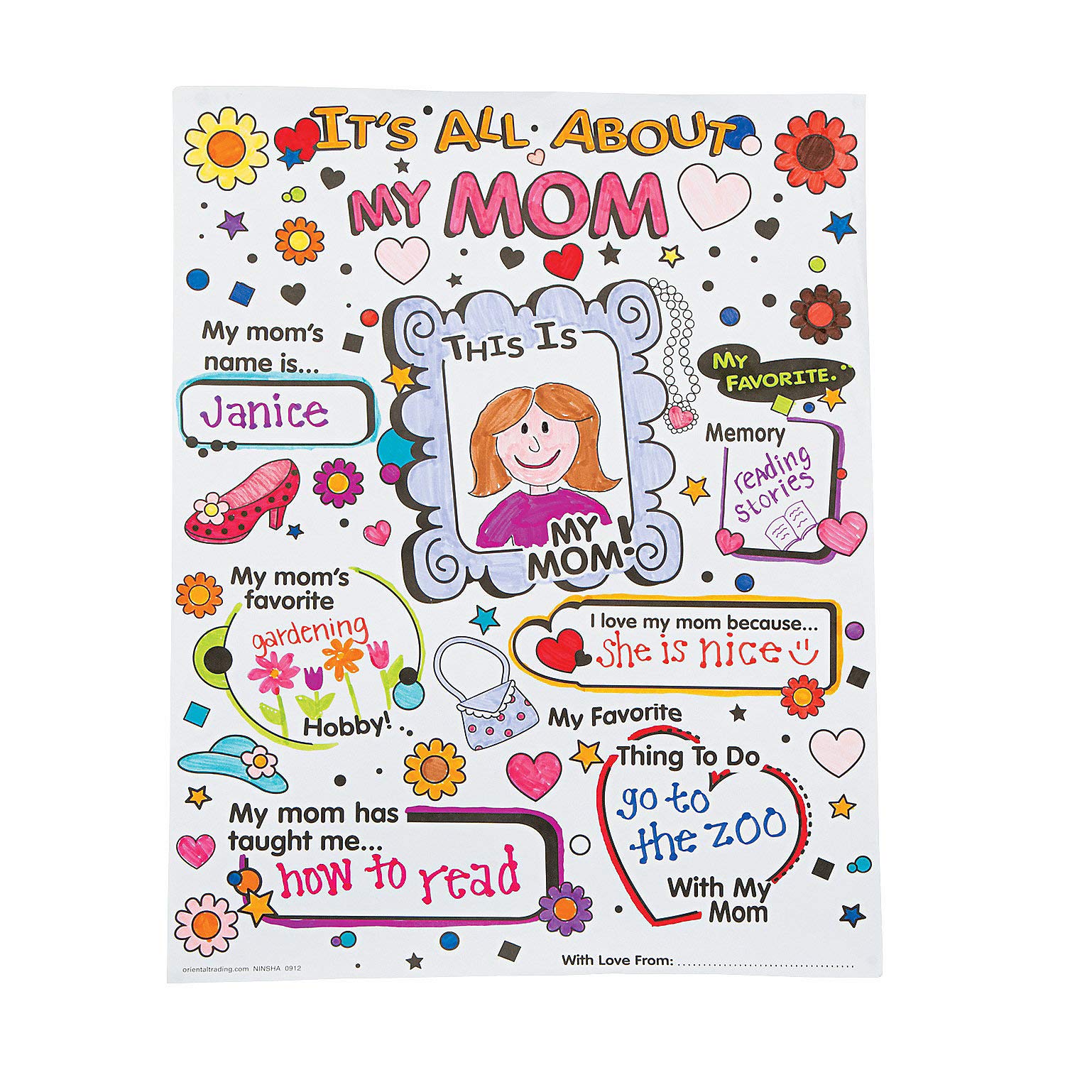 Fun Express Color Your Own All About Mom Poster, 30 Piece Class Pack, Crafts for Mother's Day