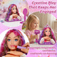 Princess Hair Styling Doll Head Makeup Kit for Girls- Pink, Purple Highlighted Wavy Hair Salon Set with 20+ Accessories - Makeup & Braiding Playset