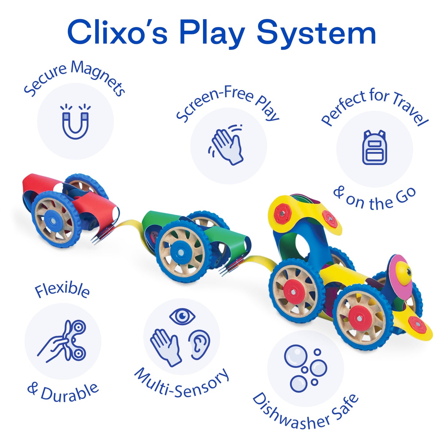 Clixo Wheel Creator Pack, 72 Pieces Pack - Construction Magnet Toy. Flexible, Creative-Boosting Magnetic Building Tiles. Educator-Approved Design