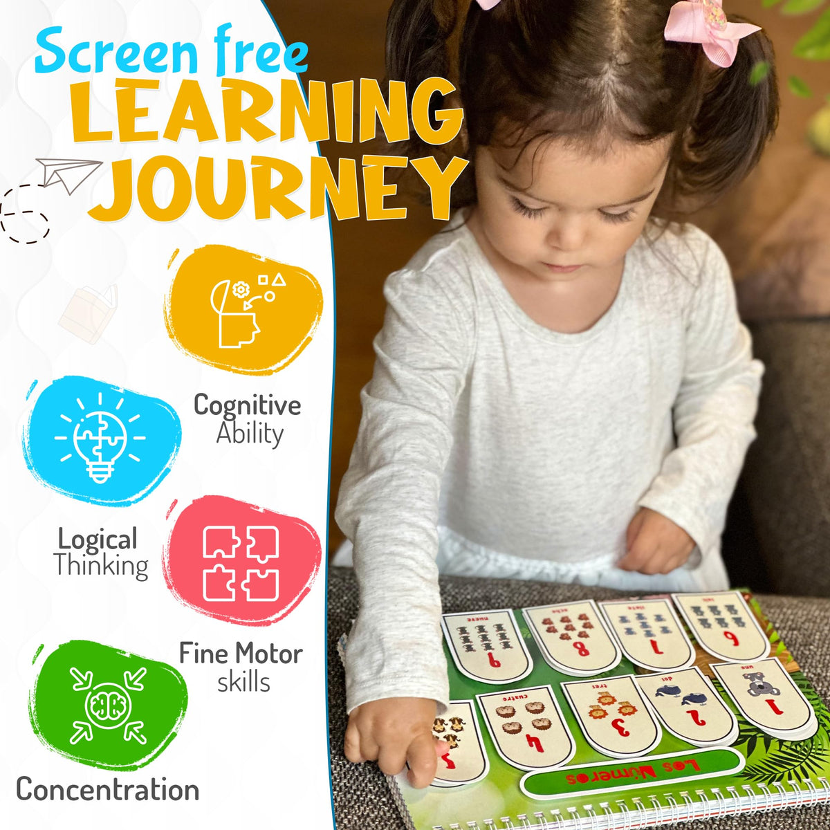 Little Charlie Lu Busy Book for Toddlers 3 and Up - Preschool Learning Activities Bilingual Book in Spanish and English with 32 Activities