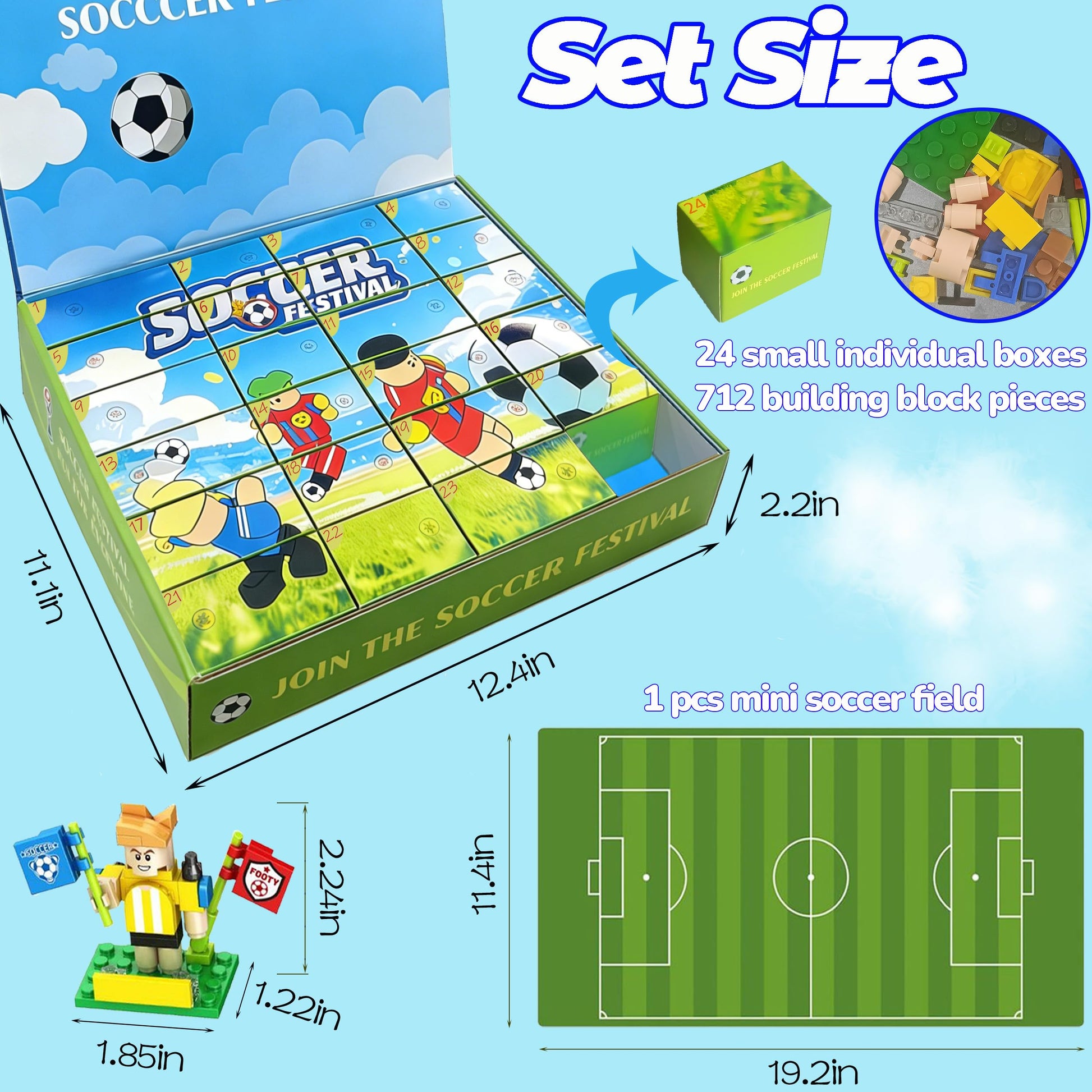 UAYUAY ?24 in 1 Toys Box? Soccer Building Block Set Soccer Gifts for Boys Girls 4-6-8-12 Years Old Birthday Gift Soccer Toys Stuff Kids Goodie Bags