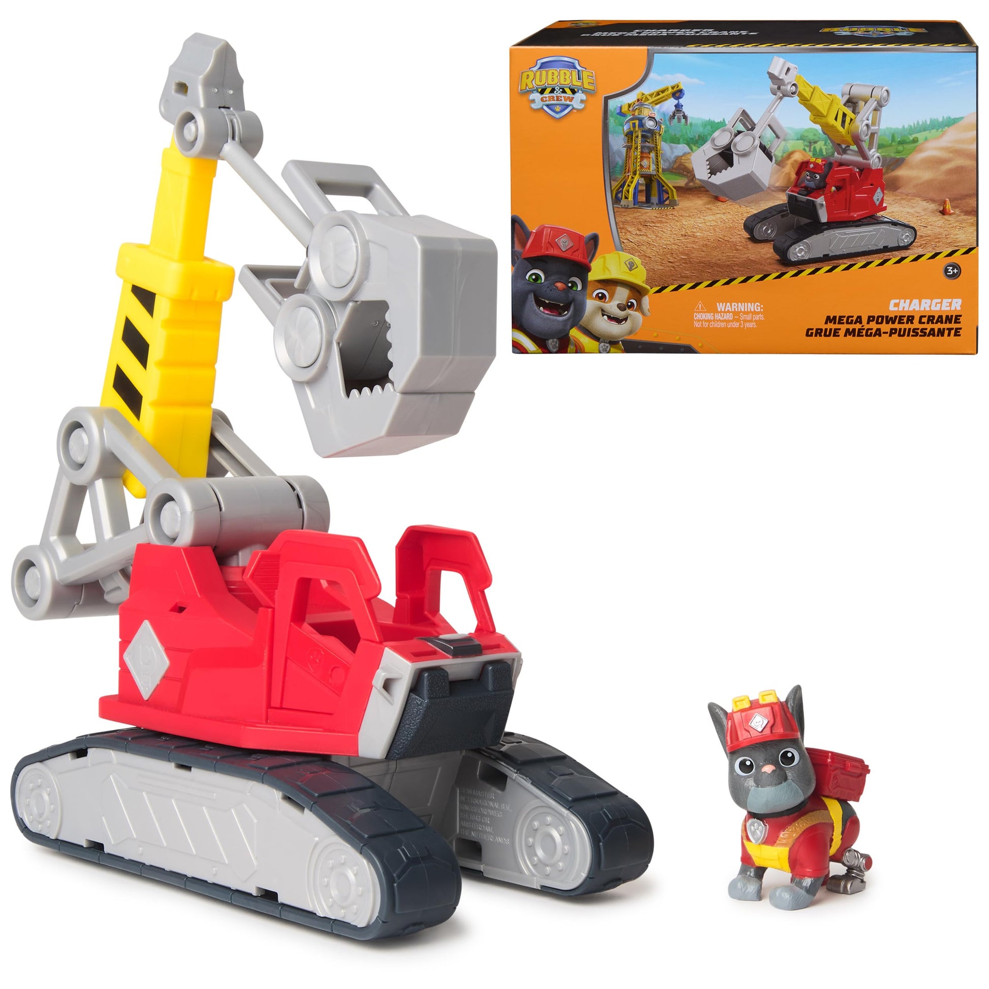 Rubble & Crew Charger's Mega Power Crane, Toy Truck with Charger Figure & 2 Detachable Tools, PAW Patrol Kids Toys for Boys & Girls Ages 3 and Up