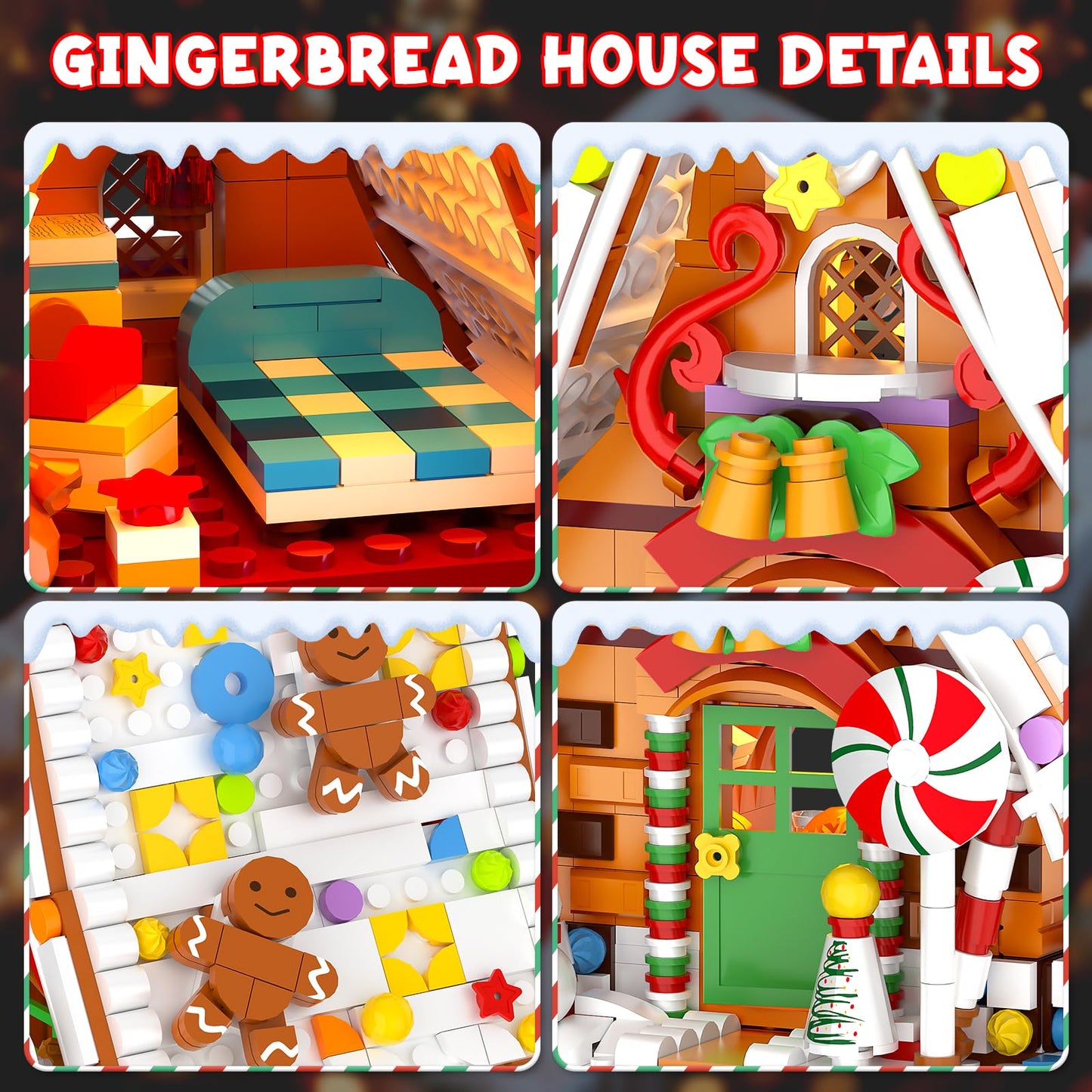 Gingerbread House Building Set with Light Kit, Large Christmas Village Gingerbread House Compatible with Christmas Sets, Inspired Stocking Stuffer or