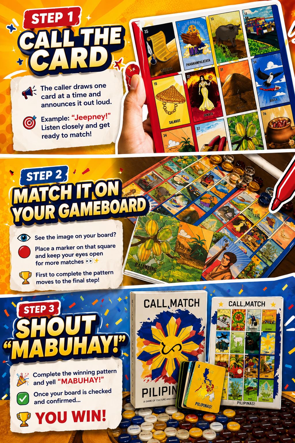CALL.MATCH CALL MATCH Pilipinas! Filipino Cultural Matching Card Game | 2-25 Players | Family Game