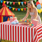 BASHLY 3-Pack Red and White Striped Tablecloths - 86x51 Inch Carnival Table Covers Plastic Disposable Tablecloth for Circus Theme Party, Birthday