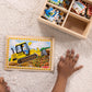Melissa & Doug 4‑in‑1 Wooden Construction Vehicles Jigsaw Puzzle Set, 48 Pieces with Storage Box, Toddler Puzzle Toy for Kids Ages 3+ - FSC Certified