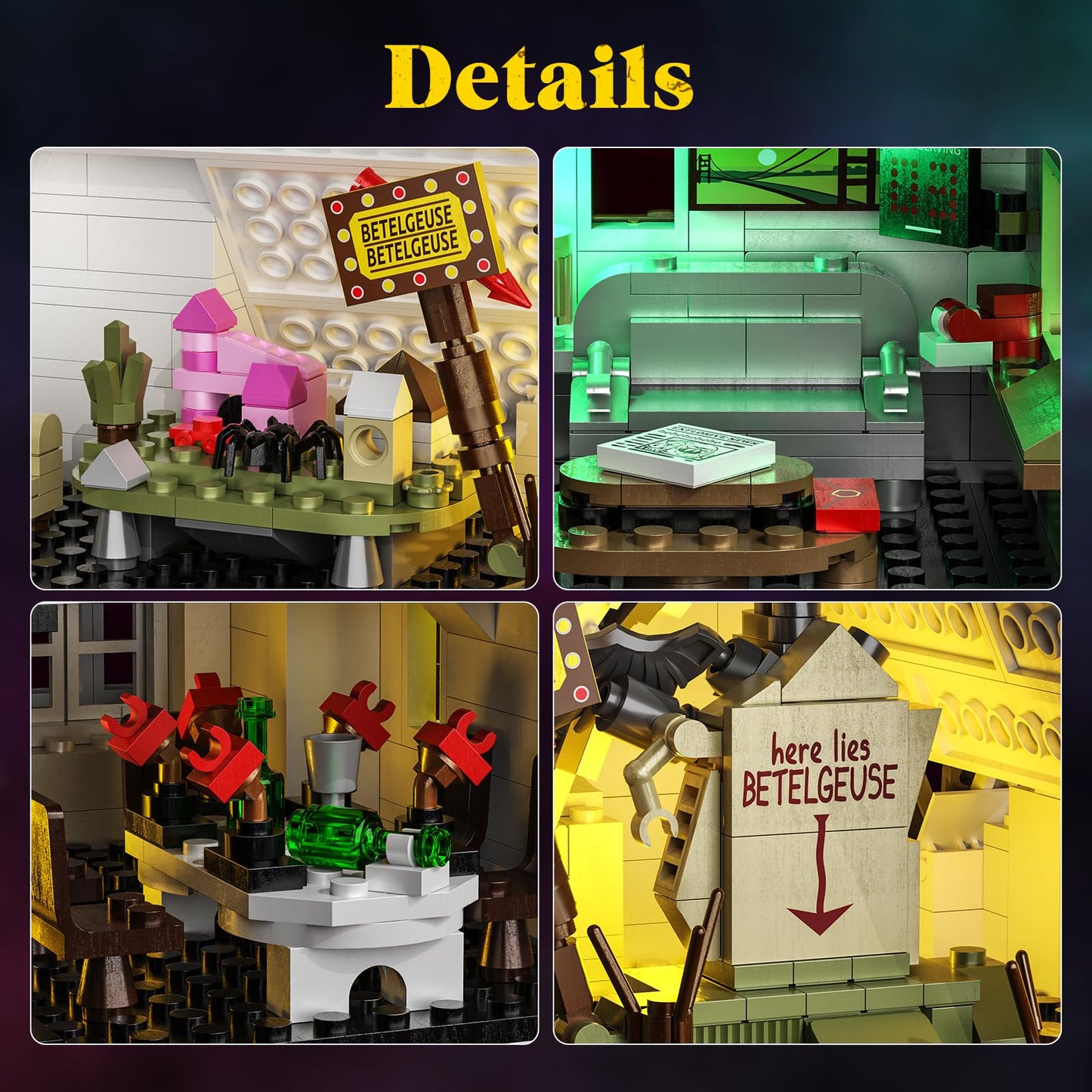 Horror Movie Beetle House Halloween Building Blocks Set, Betelgeuse Sandworm Monster Lydia Deetz Toys Compatible with Lego, Creative Birthday Decor