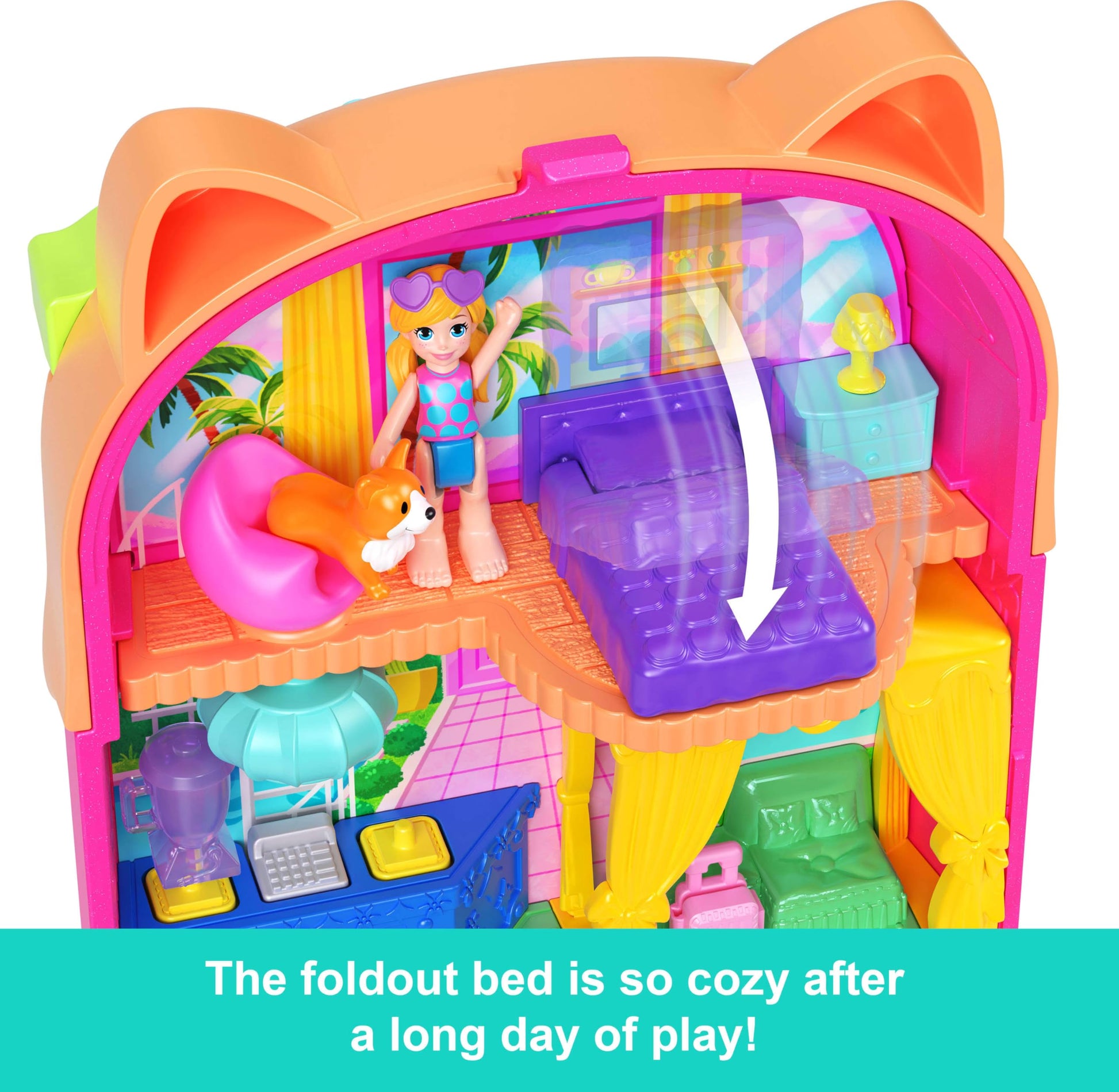 Polly Pocket Dolls and Playset, Kitty Popsicle Resort Compact, Travel Toy with 1 Micro Doll, Pet Puppy & Themed Accessories