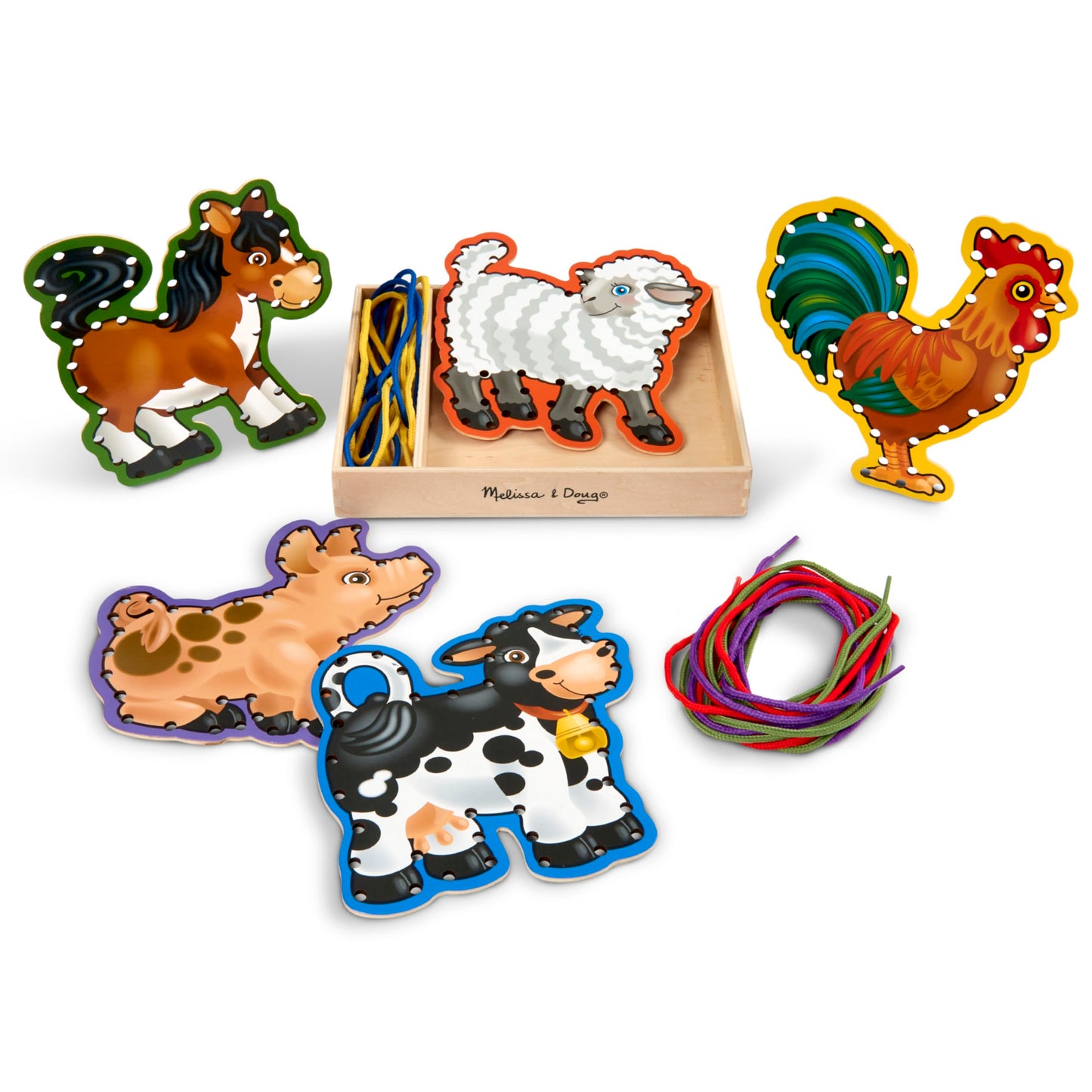 Melissa & Doug Lace and Trace Activity Set: 5 Wooden Panels and 5 Matching Laces - Farm