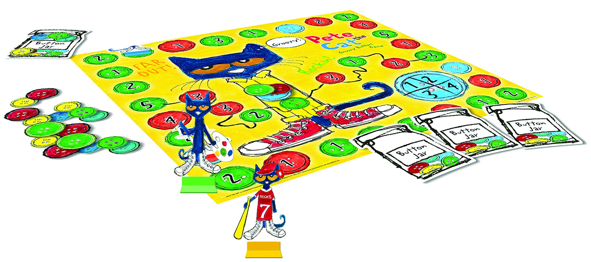 Pete the Cat Groovy Buttons Game from Briarpatch, Collect Buttons and Fill Your Jar, For Ages 3 and Up and 2 to 4 Players