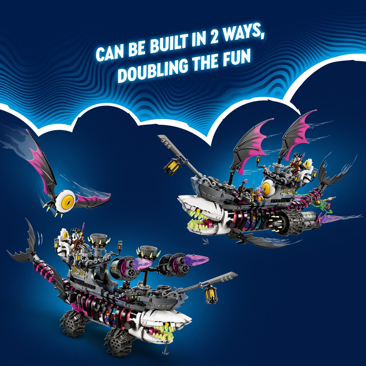 LEGO DREAMZzz Nightmare Shark Ship 71469, Construct The Building Toy Set as a Flying Pirate Ship or a Monster Truck, Includes 4 Minifigures, Shark