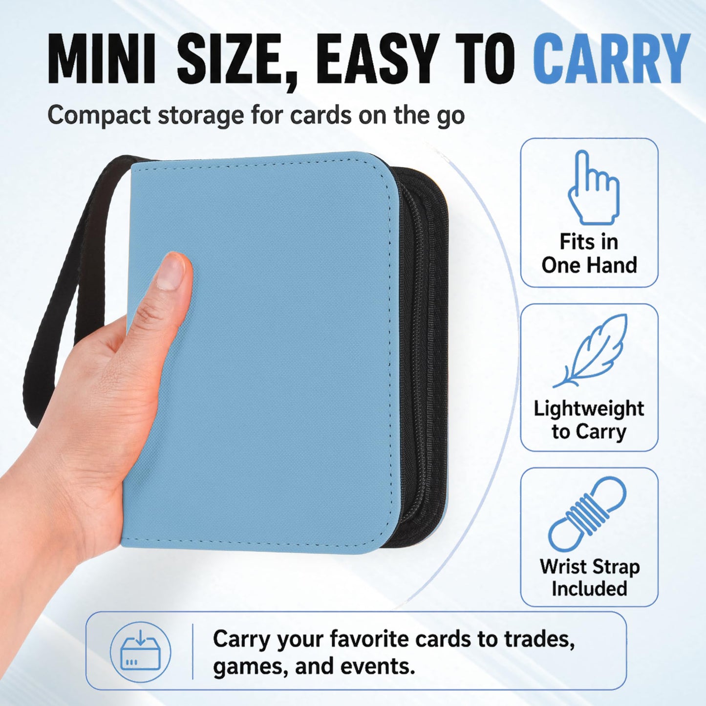 One Pocket Top Loader Binder with Zipper, 40 Pocket Small Single Card Binder for 3x4 Rigid Top Loaders, Portable Trading Card Album for TCG, Sports