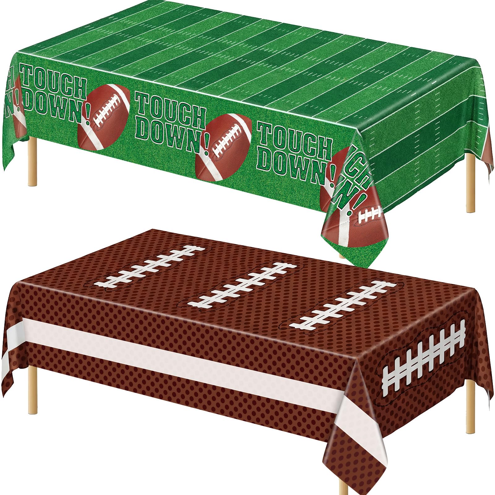 Football Party Decorations - 2 Pack Football Tablecloth Plastic, Disposable TouchDown Table Cover for Football Sport Birthday Party Supplies Favors