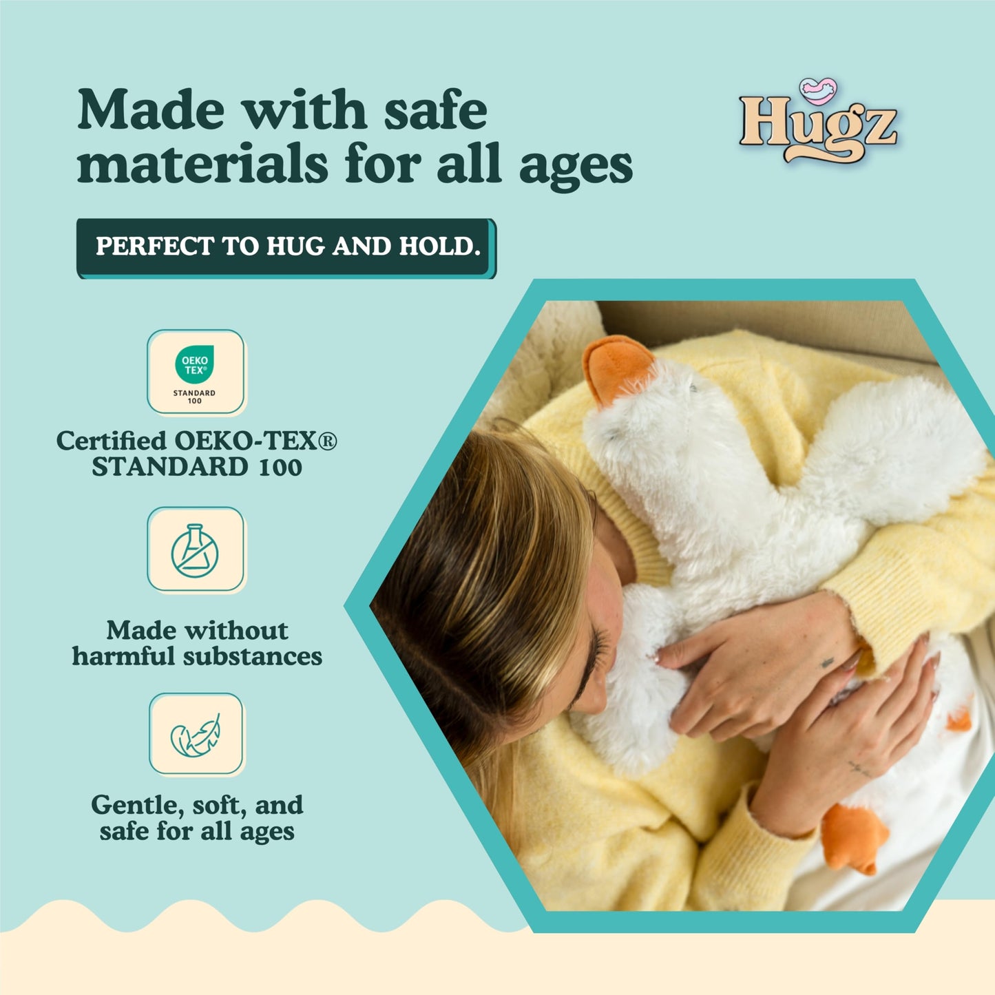 Hugz Official Quackers The Duck - Premium Weighted Stuffed Animal Plushie 3.8 lb for Adults & Kids - Microwavable - Heatable & Coolable - Super Soft