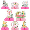 Young Wild Three Party Decor, 8pc Pink Safari Honeycomb Centerpiece