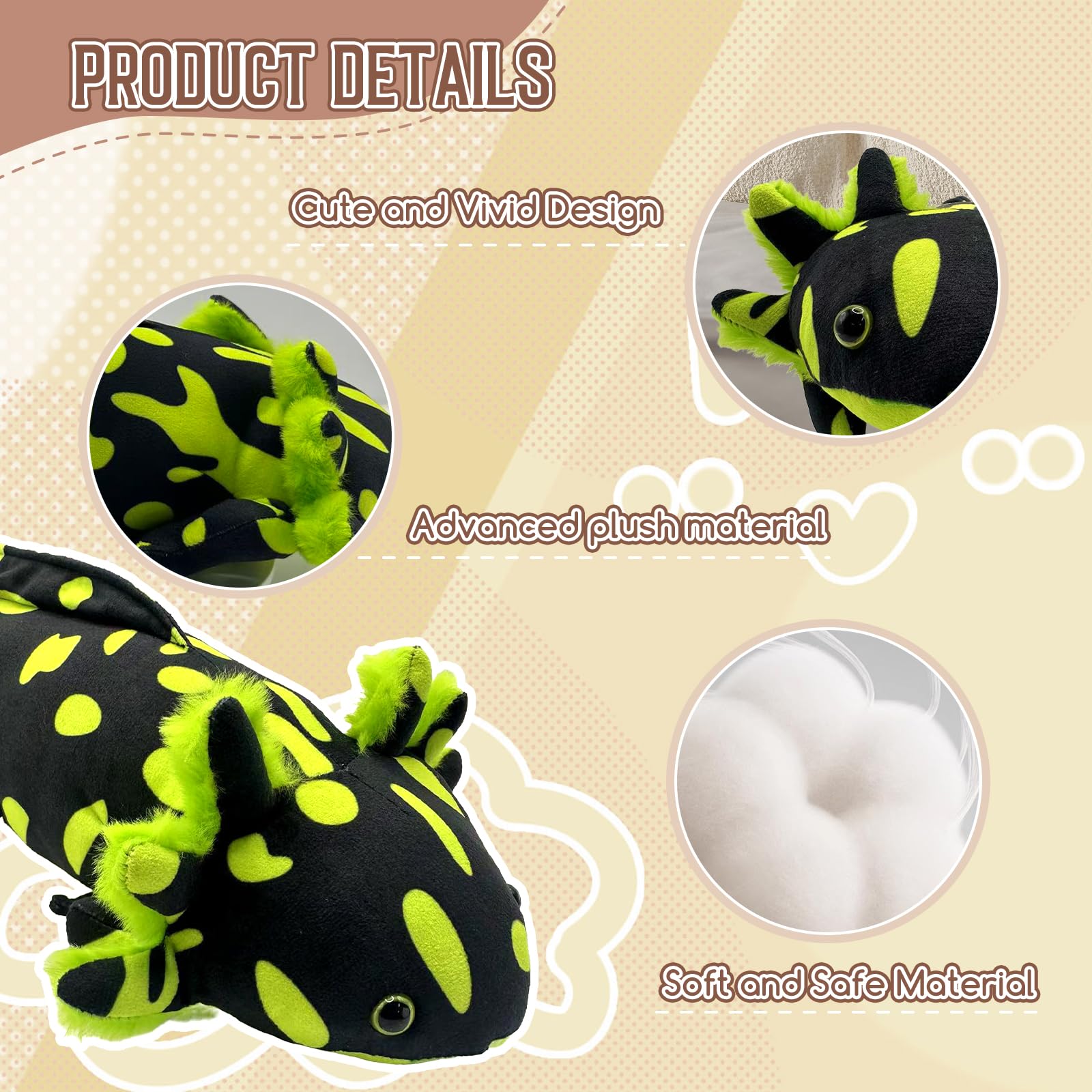 Roqei Axolotl Plush - Soft Black Axolotl Stuffed Animal, 19 Inch Cute Salamander Plush Pillow, Kawaii Plushie Toy, Birthday Gifts for Kids and Youth