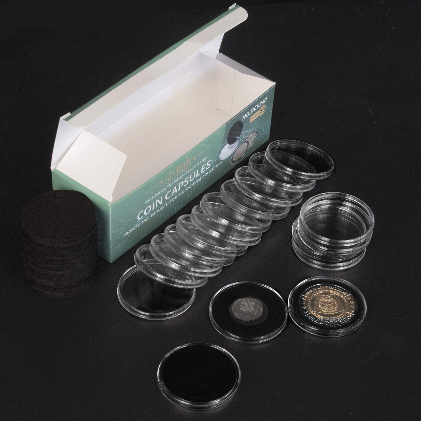 20 Sets Coin Capsules 46mm with 6 Sizes Foam Gaskets Coin Case Holder Protector for Coin Collection (Black Gaskets [20 PCS], [20/25/30/35/40/46MM])