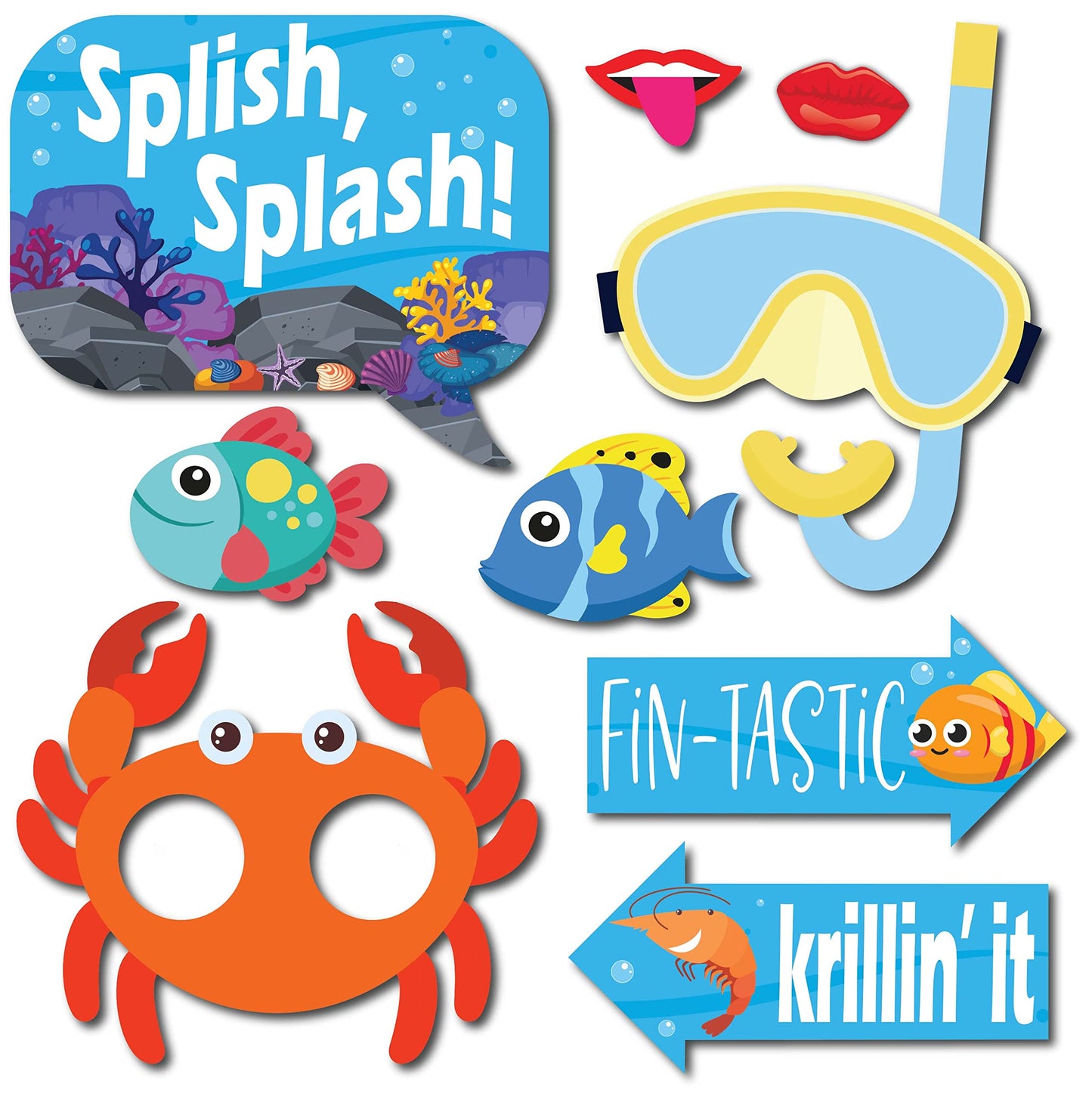 Under the Sea Photo Booth Props - 41-pc Photobooth Kit with 8 x 10-Inch Sign, 60 Adhesive Pads, 45 Sticks - Under the Sea Decorations - Under the Sea