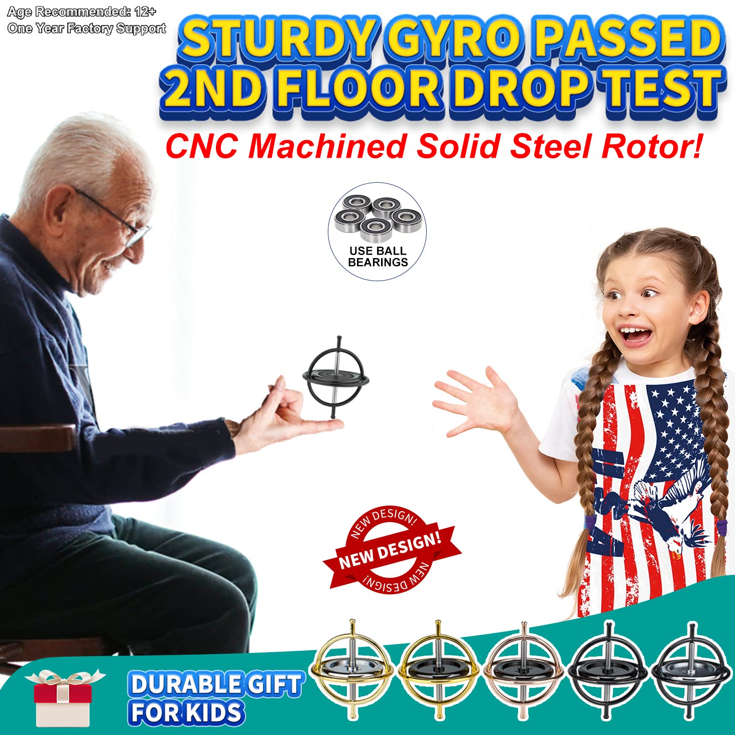 DjuiinoStar Heavy Duty Gyroscope (CNC Machined Solid Steel Rotor): Stable&Robust (Pass 2nd Floor Drop Test); Long Spin Time (More Tricks); Premium