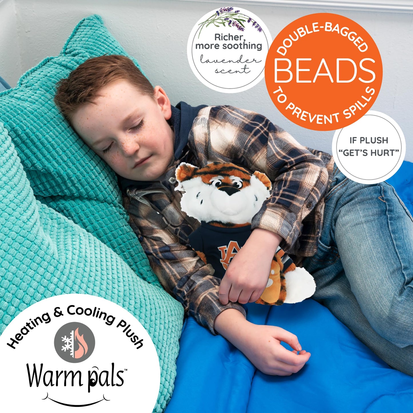Warm Pals Aubie the Tiger Auburn University Mascot AU - Heatable Coolable Bedtime Comfort Plushie - 1.5lbs - Cozy Microwavable Lavender Scented Plush