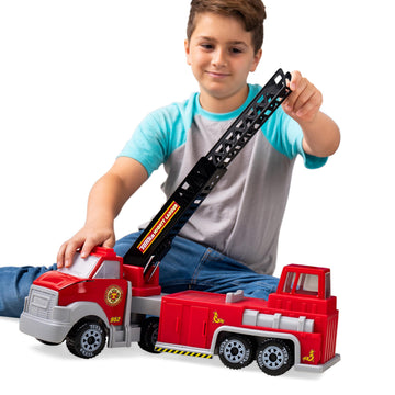 Tonka Steel Classics Hook N’ Ladder Fire Truck - Made with Steel & Sturdy Plastic, Red Toy Construction Truck, Boys and Girls, Kids, Toddlers, Ages 3+