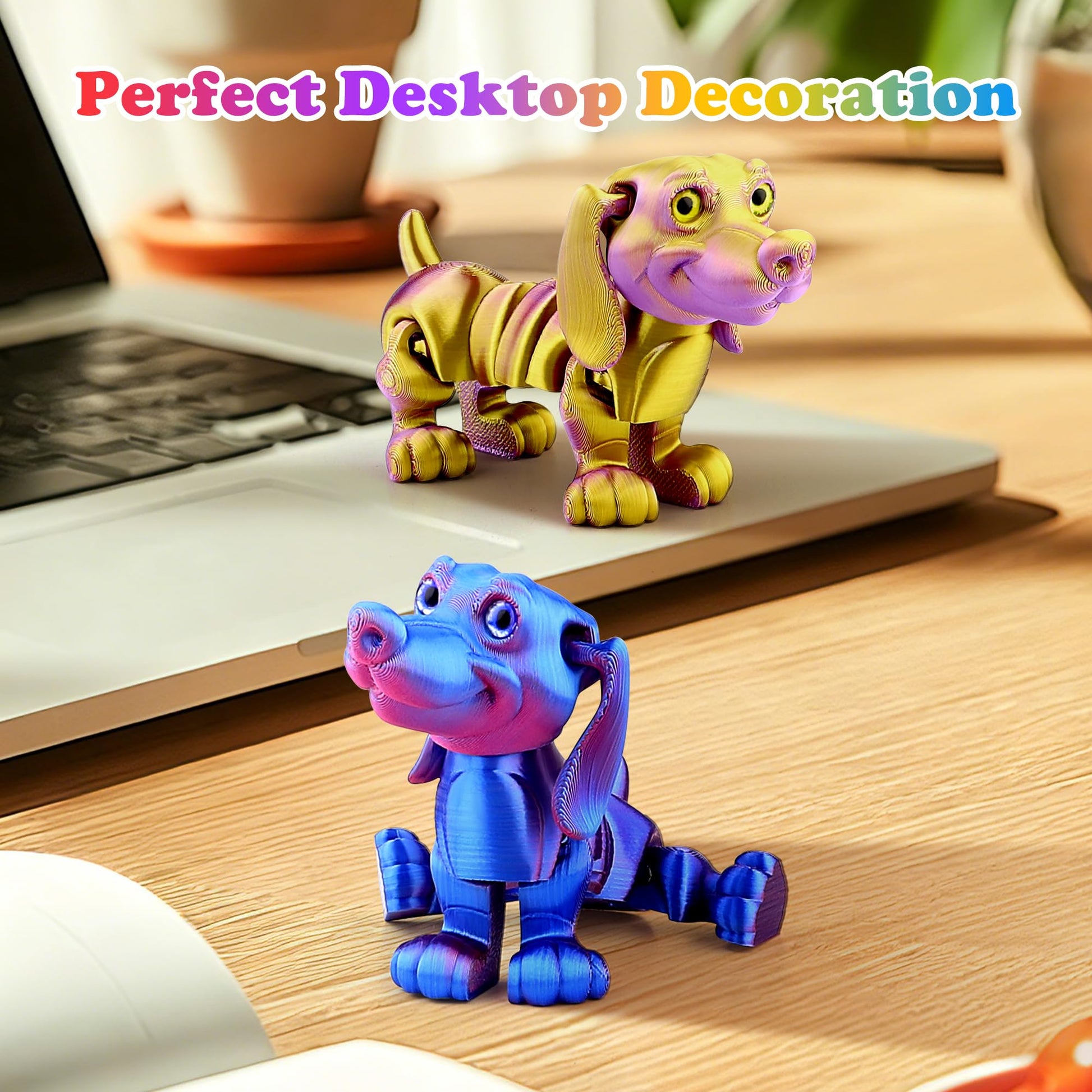 SUKIPIN 3D Printed Animals, 4 Pack Articulated Dog Fidget Toy ADHD Relief